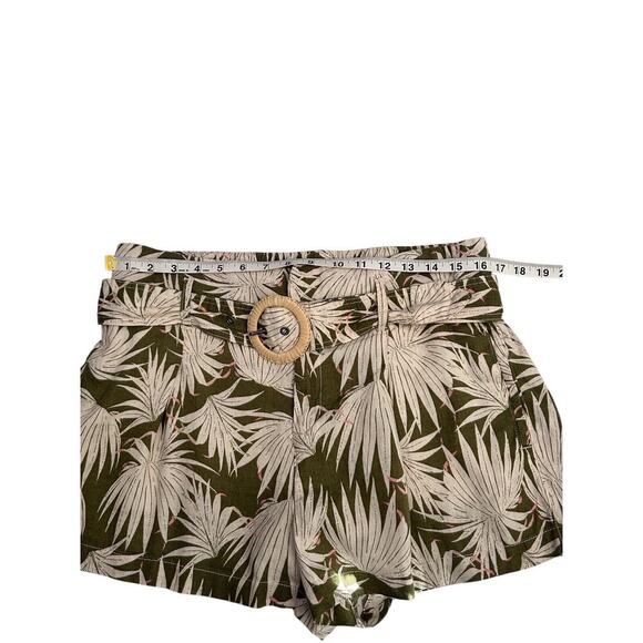 Tahari Shorts Womens Size L Tropical Palm Trees 100% Linen Belted Green Cream - Picture 7 of 10
